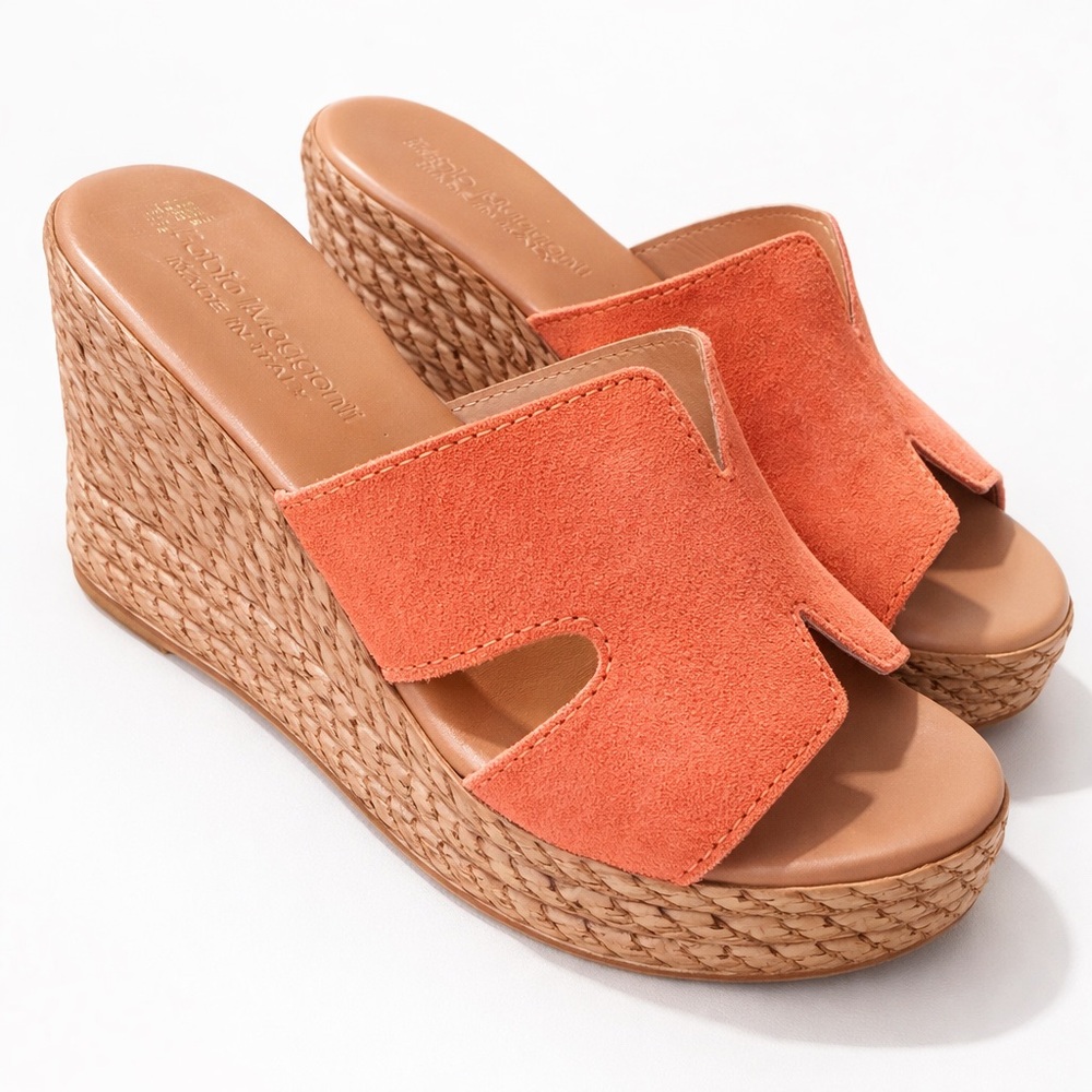Woven Espadrille Wedge Slide - Coral Suede